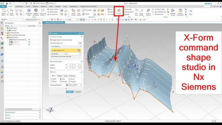 X Form command in Nx Siemens | command to edit surfaces spline curves  dynamically manipulating pole