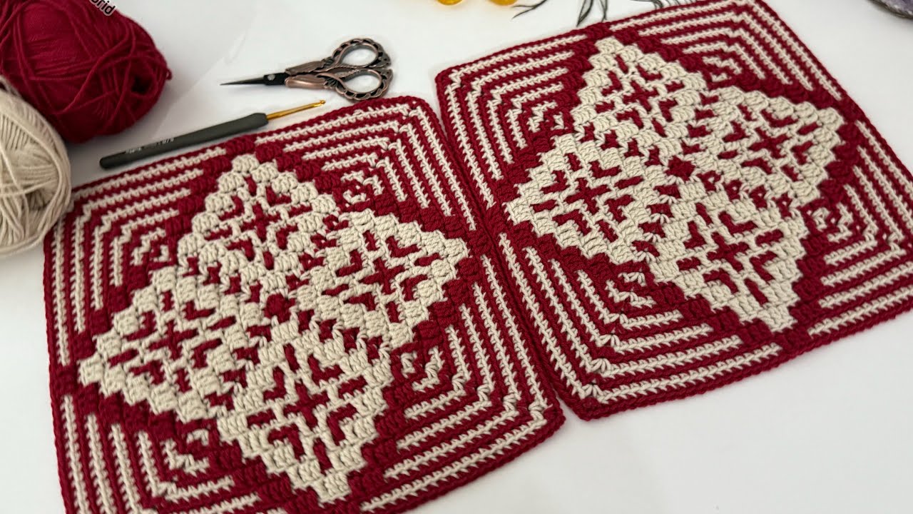 Модель легендарного мотива, связанная крючком в технике мозаика 