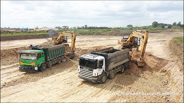 Caterpillar 320B Excavator Loading Trucks 4K
