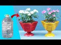 The Idea Of Recycling Plastic Bottles To Make Beautiful Colorful Flower Pots