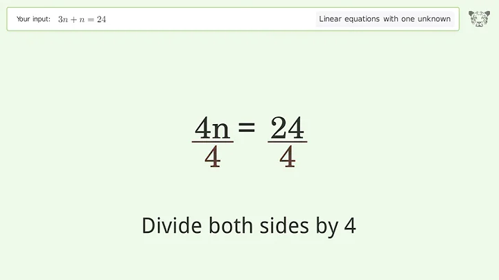 Linear equation with one unknown: Solve 3n+n=24 step-by-step solution