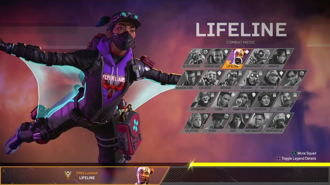 Lifeline MISCHIEF MEDIC Select Screen Animation + Wingsuit Dive Emote STFO Skin Flyer Liars