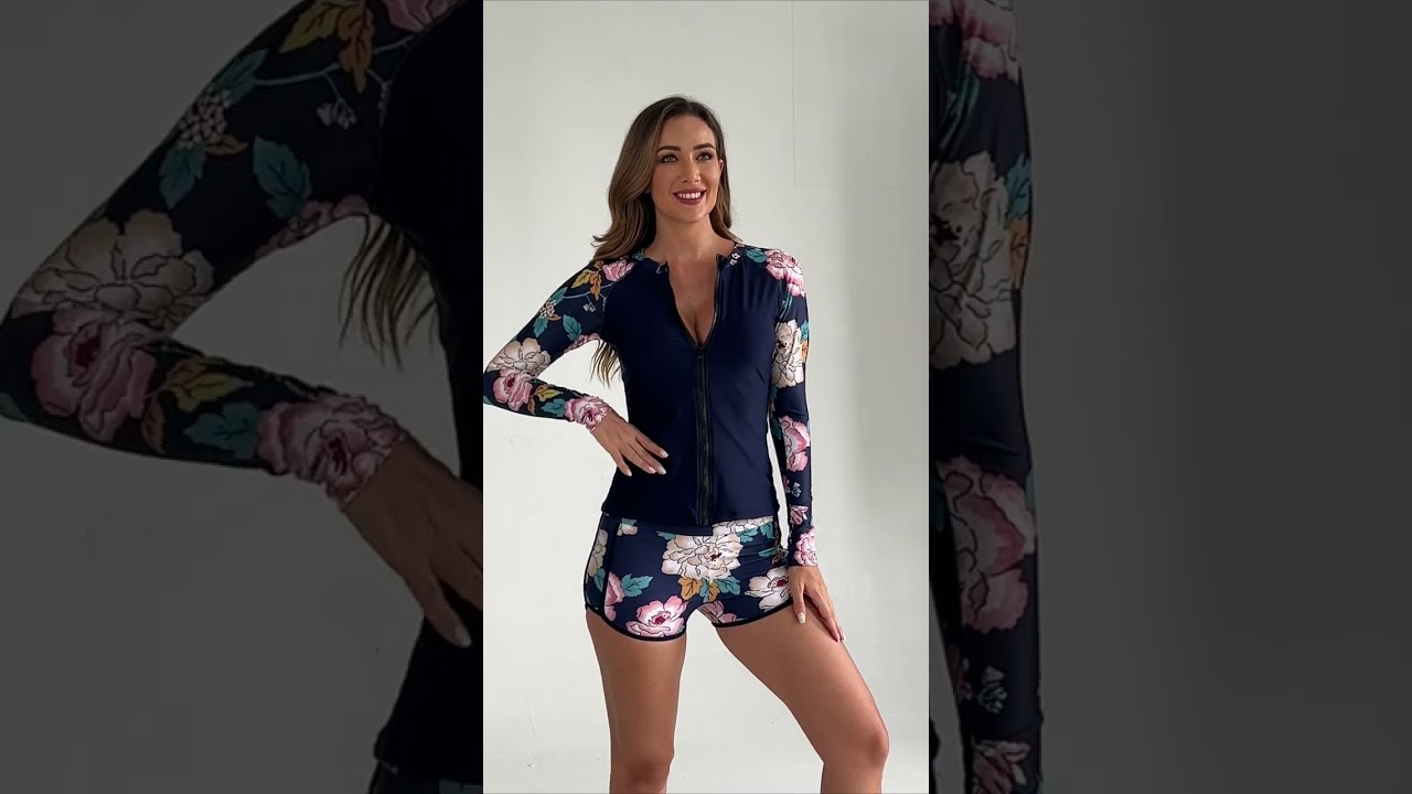 🌸Flower printed rash guard shirts |👙 Long sleeve two piece bathing suit🏄