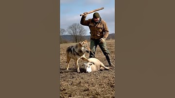 Incredible moment brave farmer saves sheep from wolf attack #wolf #farmer