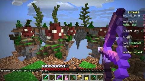 Fly , kill aura and anti knock back hacker in hypixel solo insane skywars