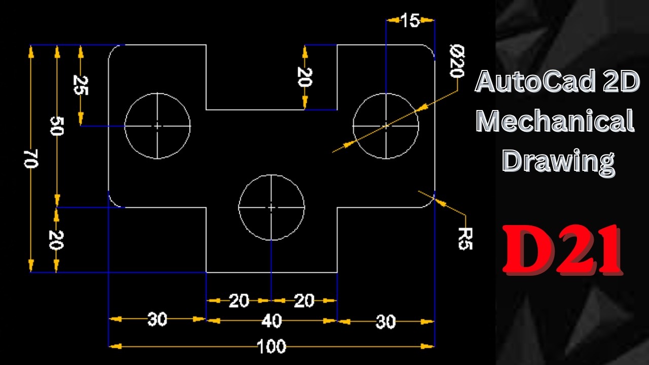 AutoCad 2D Mechanical Drawing Practice D21 | For beginners - YouTube