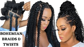 🔥How To: Boho Goddess Twists & Boho Box Braids/ step by step / RUBBER BAND  METHOD / Tupo1