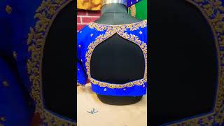 blueblousemaggam work design neck pattern aregolden jori #blousepiece #goldblouse #necklce #cutwork