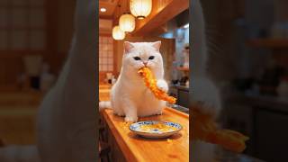 Chubby Cat Asmr Eats Tempura Shrimp Realistic Mukbang