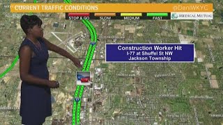 Construction worker struck by vehicle on I-77 South in Jackson Township