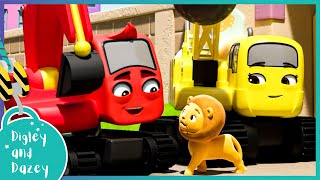 Minisode: Little Lion Rescue Mission 🚧 🚜 | Digley and Dazey | Kids Construction Truck Cartoons
