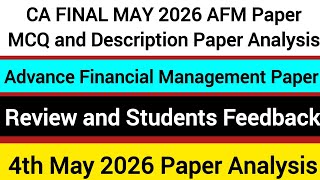 Ca final May 2026 Afm paper analysis✅|ca final may 2026 AFM Paper mcq analysis|ca final may 2026 afm