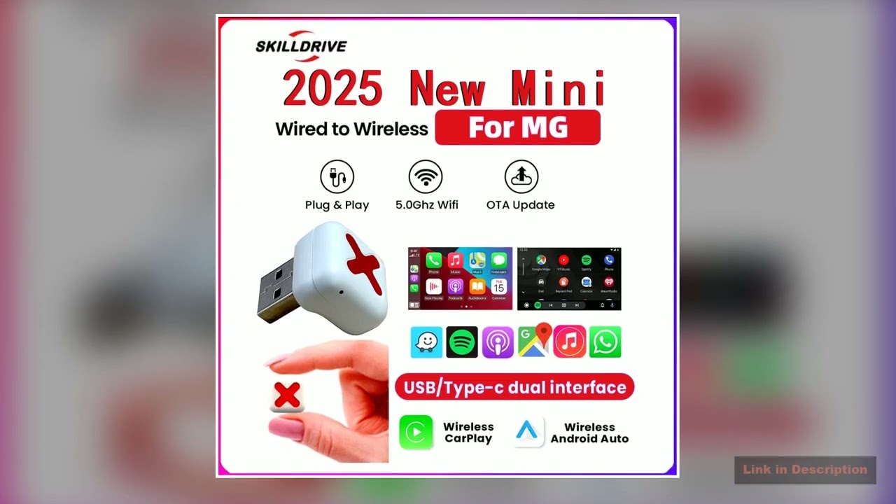 SKILLDRIVE Wireless Carplay Android Auto Adapter USB Typec 2in1 Smart Dongle Plug and Play For MG