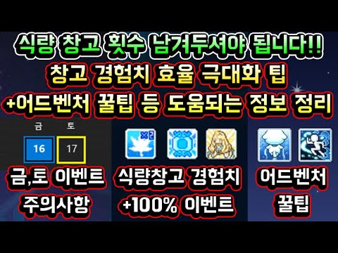 [메이플스토리 맑음] 이번주 식량창고 <strong>횟수</strong> 남겨두세요!! 식량 창고 경험치 효율 극대화 + 아쿠아 어드벤처 꿀팁 등 도움되는 <strong>정보</strong> 정리