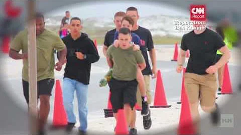 Marines help a young boy finish a triathlon!