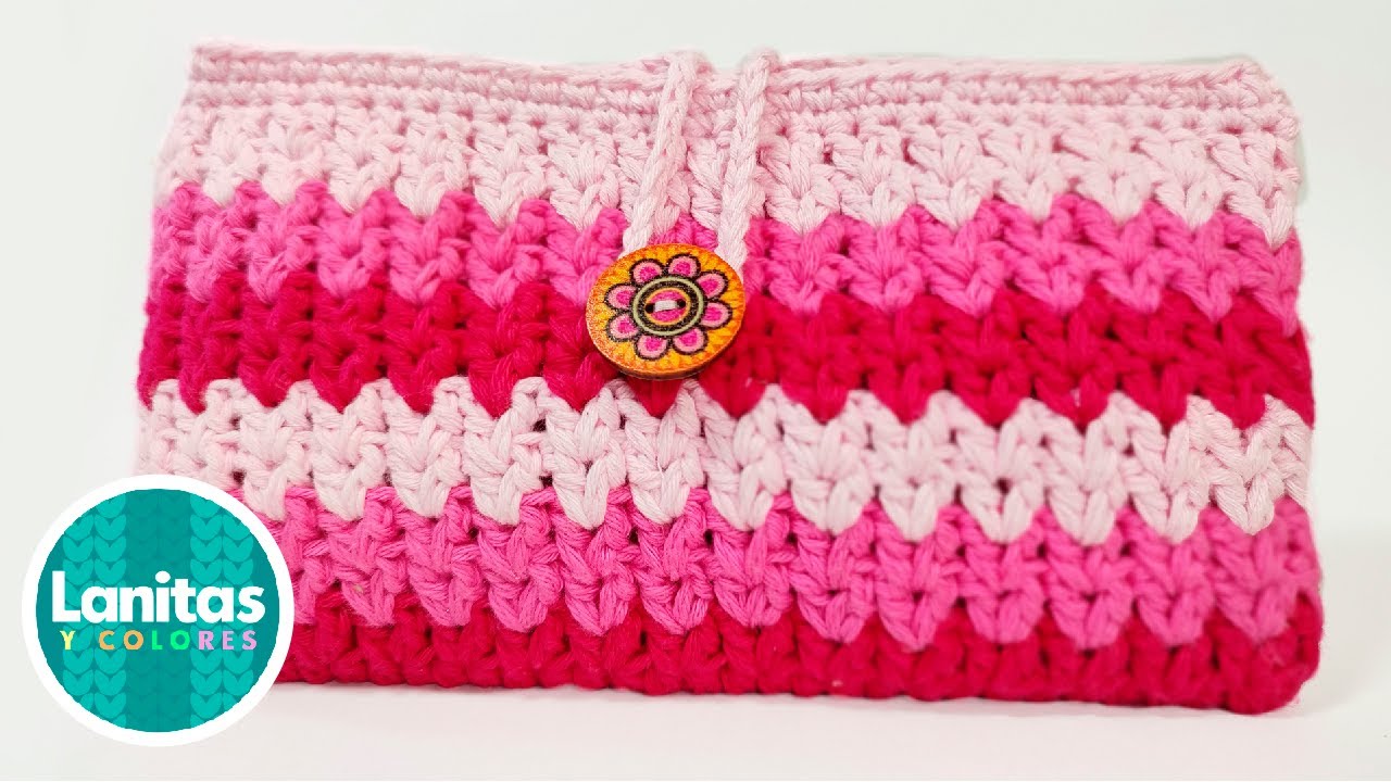 😍 Cartuchera o estuche TEJIDO a CROCHET Paso a paso | Lanitas y Colores