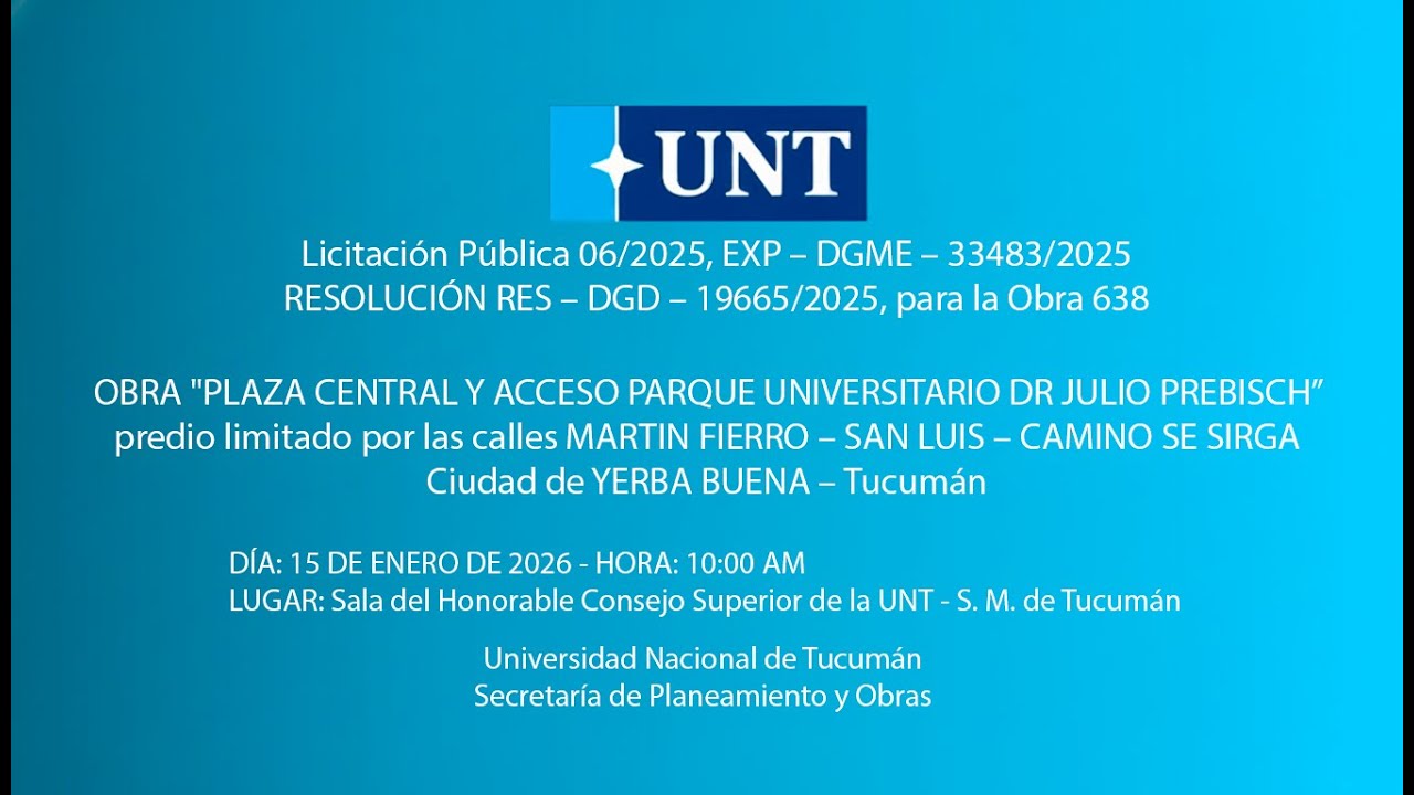 APERTURA DE SOBRES PARA OBRA PLAZA CENTRAL Y ACCESO PARQUE UNIVERSITARIO DR JULIO PREBISCH