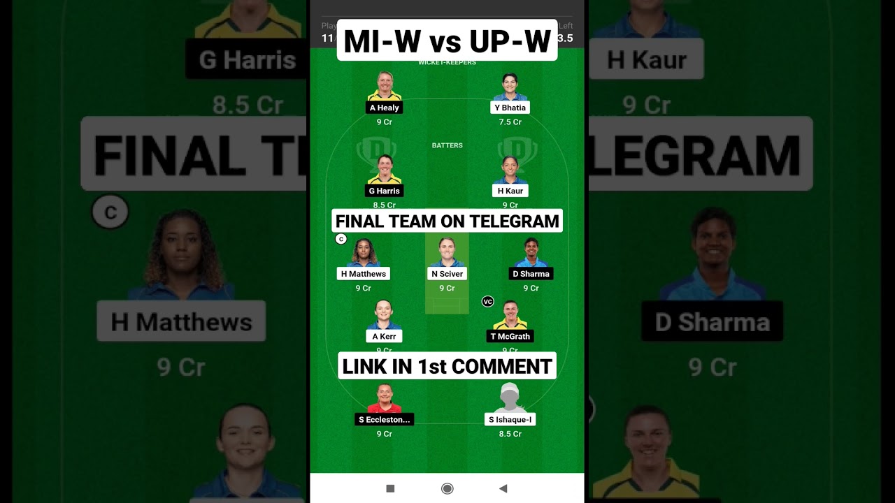 mi-w vs up-w dream11 prediction today || mi-w vs up-w dream11 team || wpl dream11 