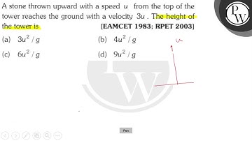 A stone thrown upward with a speed \( u \) from the top of the tower reaches the ground with a v...
