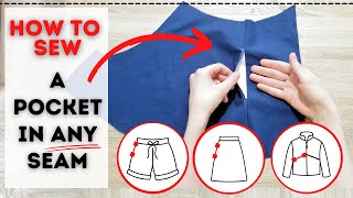 HOW TO draft and sew a QUICK and EASY pocket in any seam! Step-by-step!