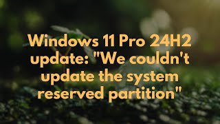 Windows 11 Pro 24H2 update: "We couldn't update the system reserved partition"