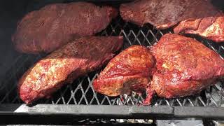 Four different roasts in an offset smoker.