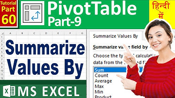 MS EXCEL 60 Pivot Table Summarize Value By   Sum, Count, StdDev, Varp   Value Field Setting   Excel