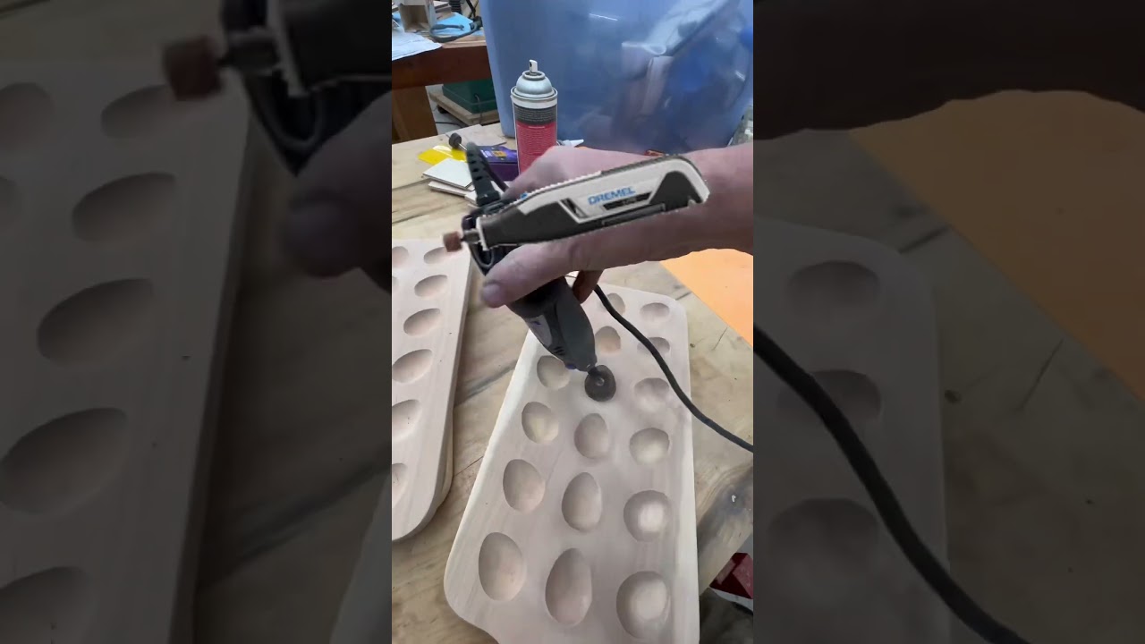 Deviled Egg Tray: Doing some sanding on the cups. 
