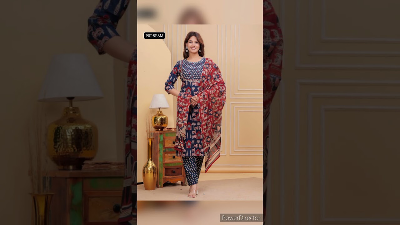 Cotton straight kurta set with handwork 