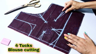 4 Tucks Blouse cutting करने का सही तरीका /Belt blouse cutting /Deep neck blouse cutting