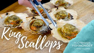 Cooking delicious King Scallops in Half Shells with Garlic Butter