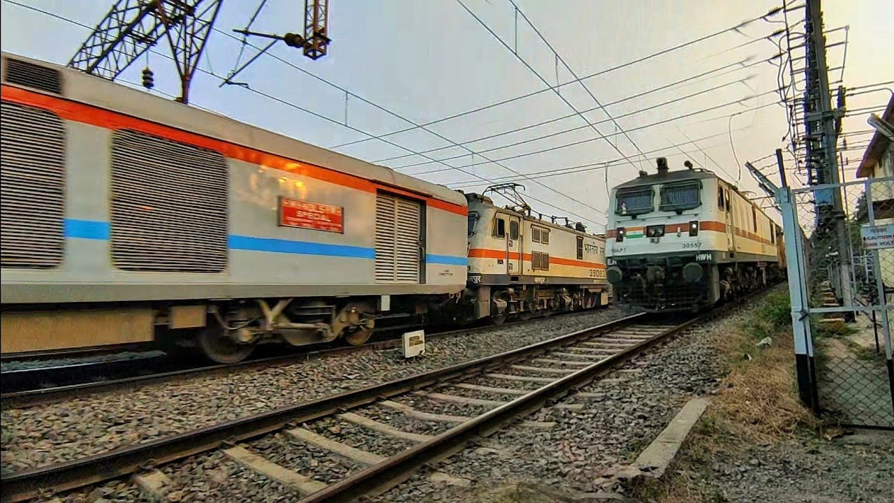 Saraighat + Sealdah Rajdhani + Poorva + Howrah Rajdhani Crossing Bally station
