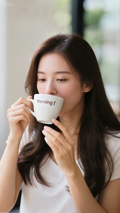 Seorang wanita cantik sedang minum kopi#cantik