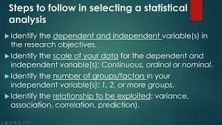 GUIDELINES ON CHOOSING THE CORRECT STATISTICAL ANALYSIS by Frederick T Tabit