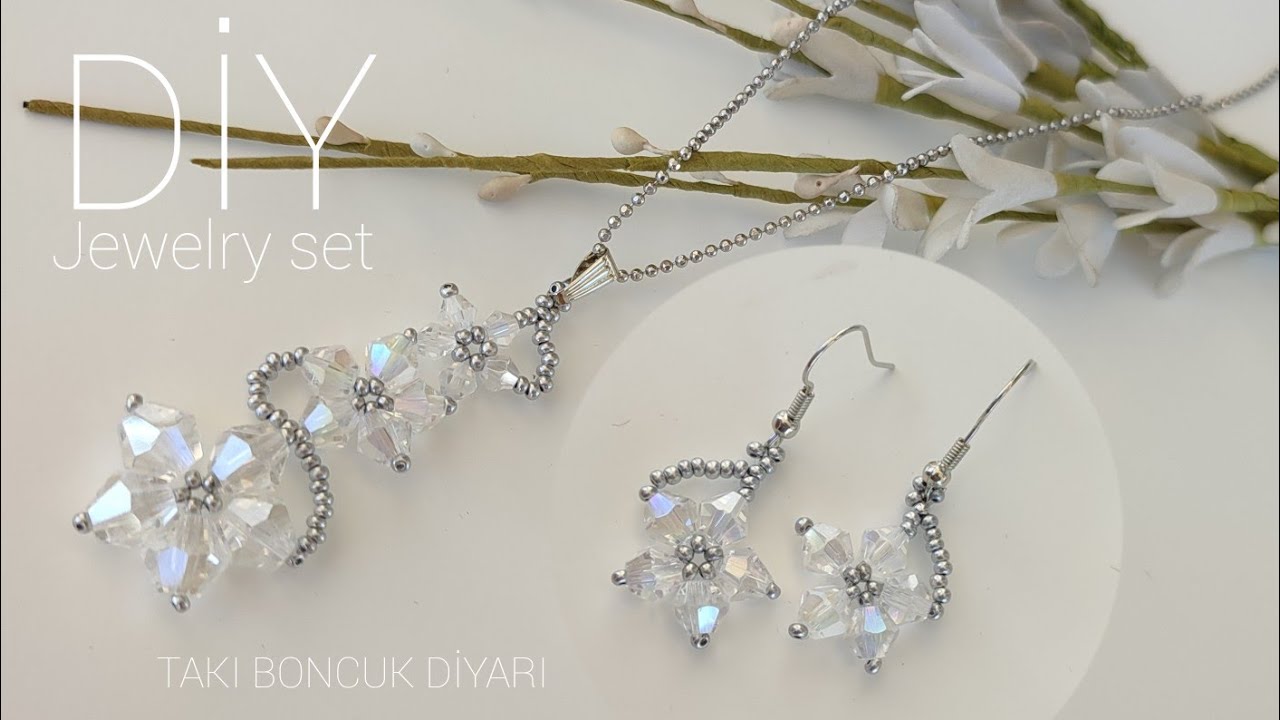 Boncuktan Takı seti yapımı.Kolye&Küpe. Easy to make beaded jewelry set. Earring& Necklace.Diy