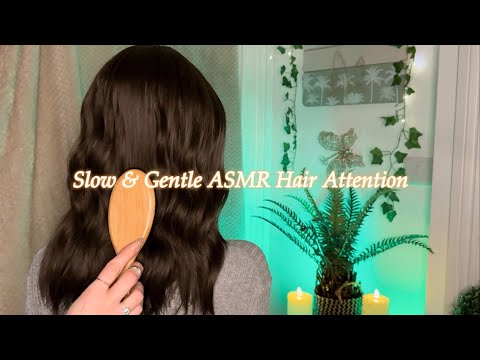 ASMR Light & Slow Hair Brushing & Gentle Hair Play using Nails & Fingertips with Jumper Sounds