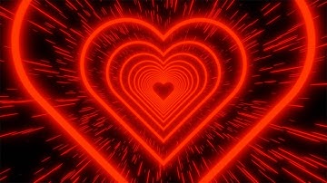 Neon Tunnel Of Red Hearts On A Black Background. 4K 60fps Video Loop