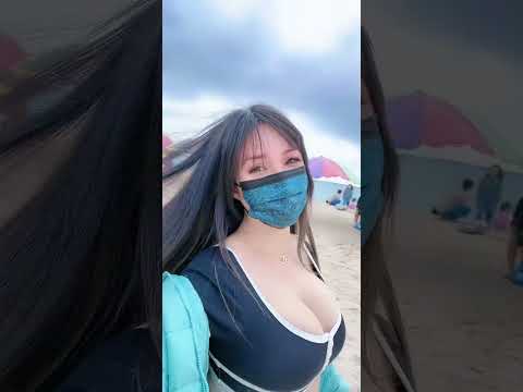 Hot Japanese girl with big boobs walking on the beach #cute #tokyo #bikini