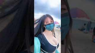 Hot Japanese Girl With Big Boobs Walking On The Beach 
