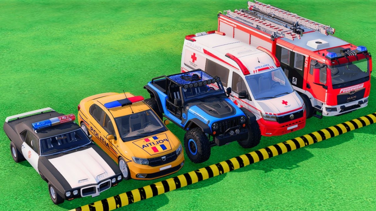 TRANSPORTING POLICE CARS, FIRE DEPARTMENT, AMBULANCE VEHICLES WITH TRUCKS ! Farming Simulator 22 #59