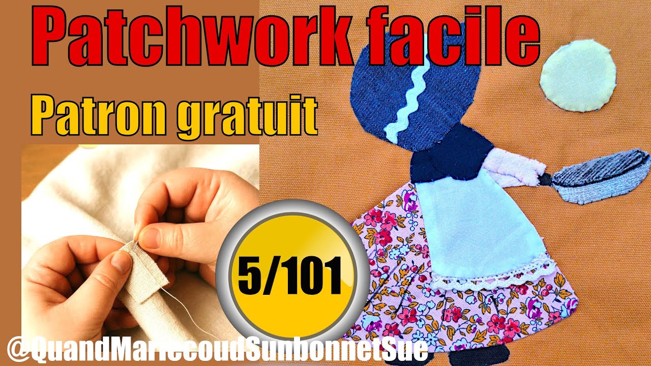 🟢🥞 Petit patchwork appliqué à la main pour débuter l'appliqué en couture : Sue fait des crêpes #005