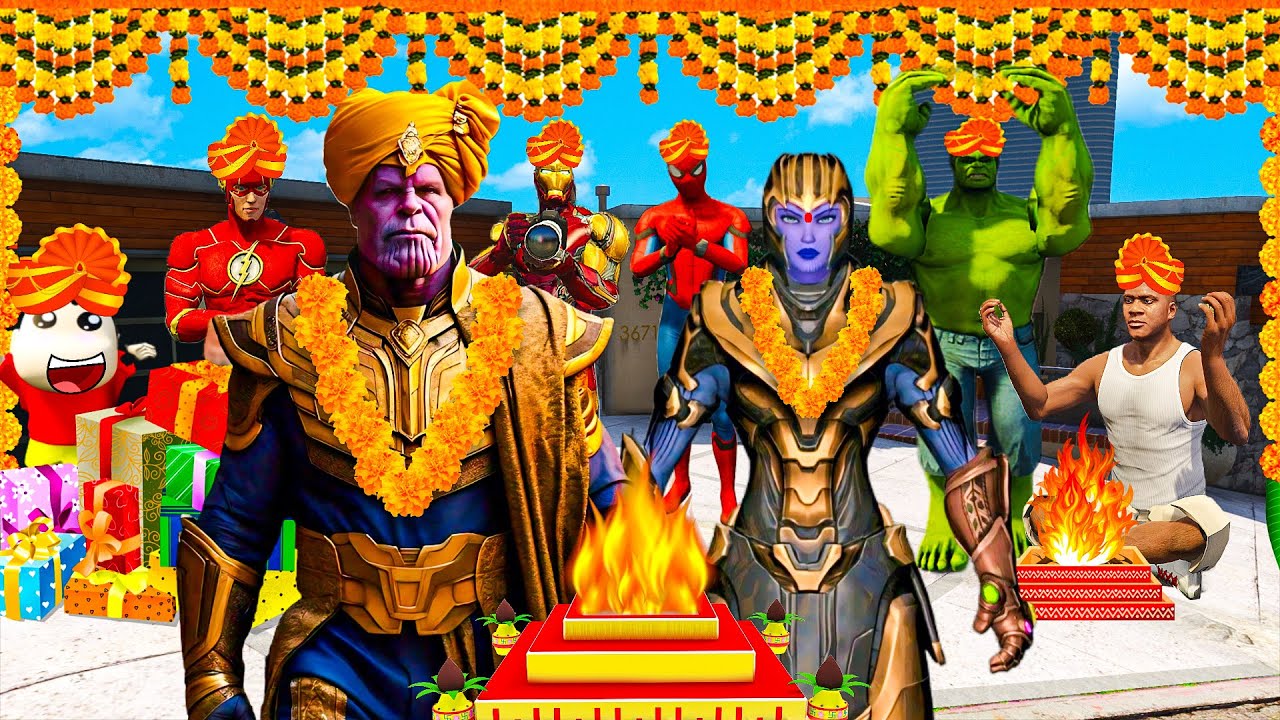 Franklin & Shin Chan Celebrating ‘Thanos Marriage’ With Avengers in Gta 5 in Telugu