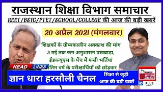 राजस्थान शिक्षा विभाग समाचार 20 अप्रैल 2021/Educational news todays/ भर्ती विज्ञापन परिणाम खबरें