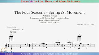 A. Vivaldi - Spring 1St Movement from The Four Seasons (Arr for Classical Guitar with Tab)