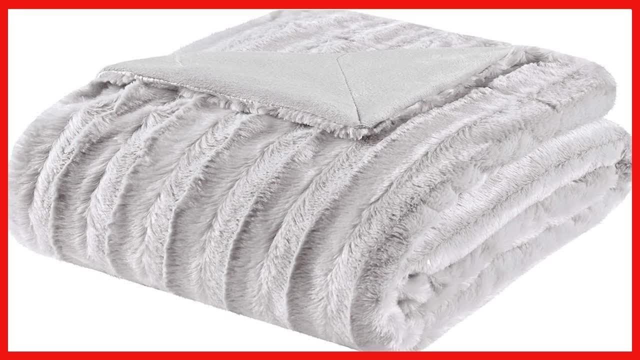 Madison Park Duke Luxury Long Faux Fur Throw Grey 50*60 Premium Soft