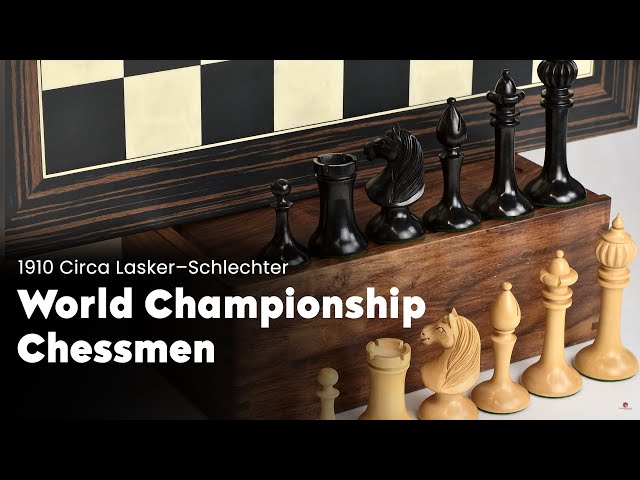 Reproduced 1910 Circa Lasker–Schlechter World Championship Chessmen in  Genuine Ebony Wood & Boxwood - 4.4 King