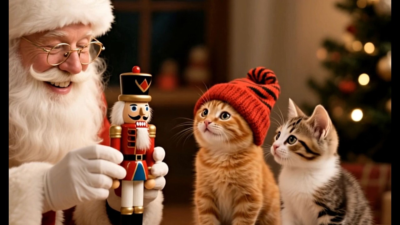 A Gentle Christmas Moment with Santa and Two Curious Kittens 🤍🎄