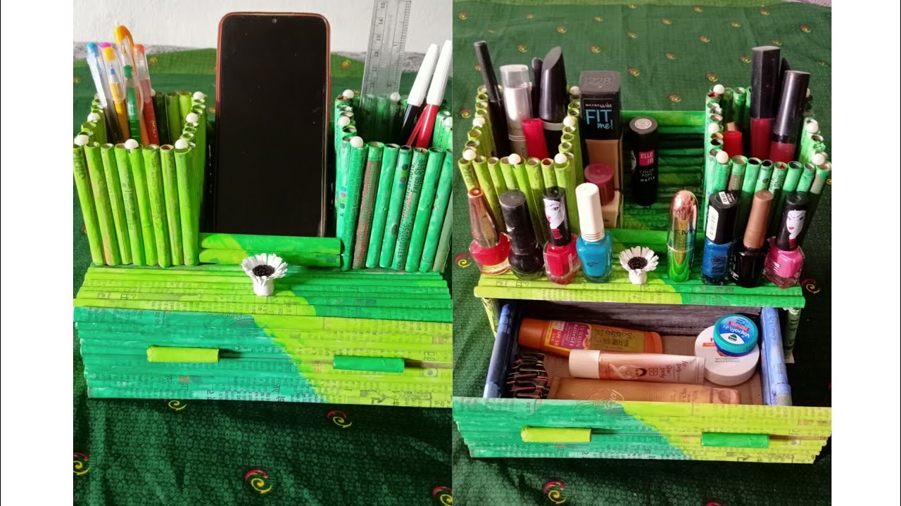 EASY DIY Making Multipurpose Desktop Organizer with Waste Paper Pen