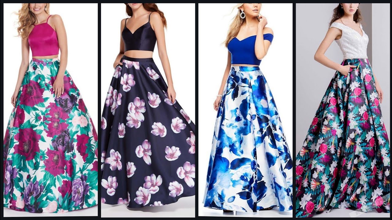 Impressive And Stylish Designer Flower Print Two Piece Prom Dresses