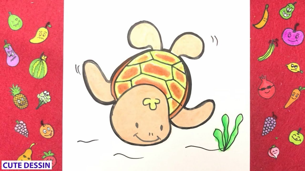 Comment dessiner et colorier une tortue mignon facilement étape par